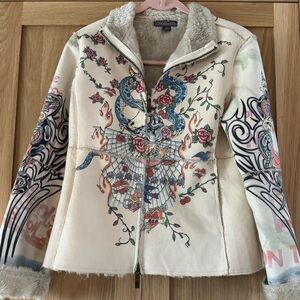 Graphic faux suede Teddy interior Jacket